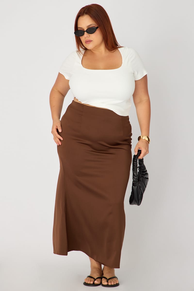 Brown Satin Maxi Skirt for YouandAll Fashion