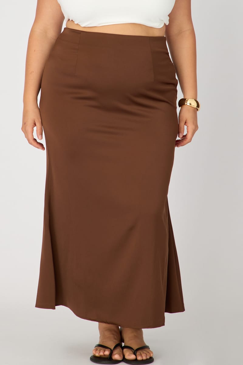 Brown Satin Maxi Skirt for YouandAll Fashion