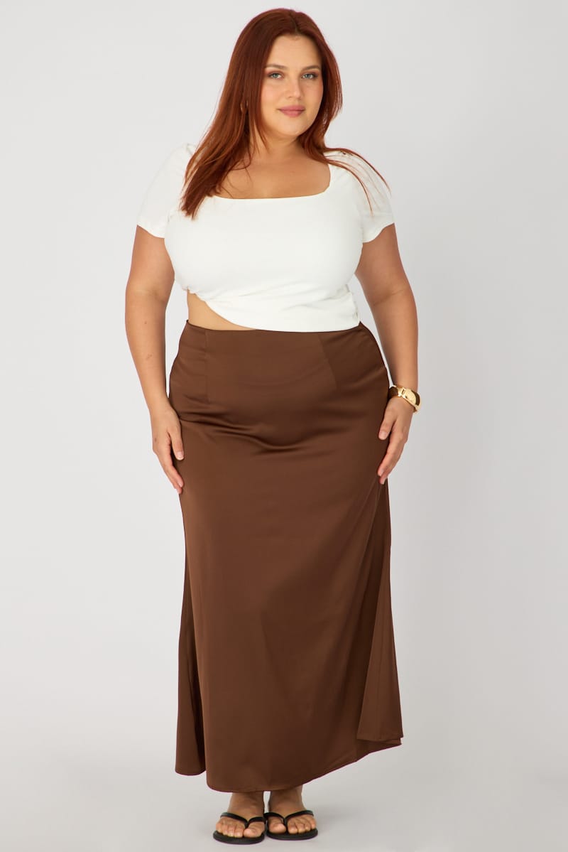 Brown Satin Maxi Skirt for YouandAll Fashion