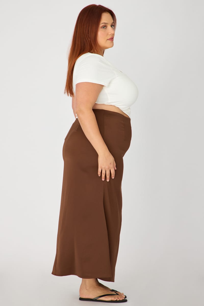 Brown Satin Maxi Skirt for YouandAll Fashion