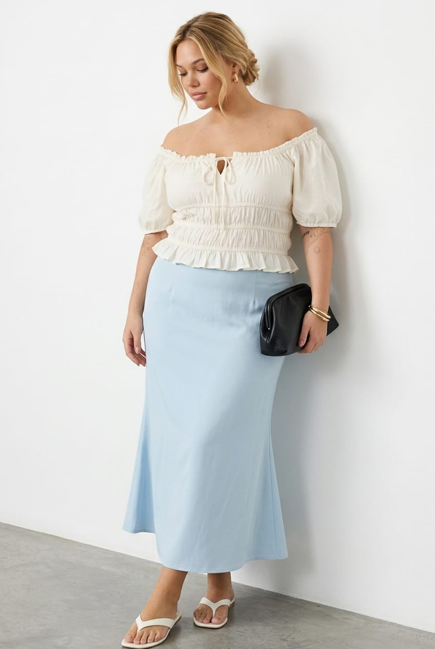 Blue Satin Maxi Skirt for YouandAll Fashion
