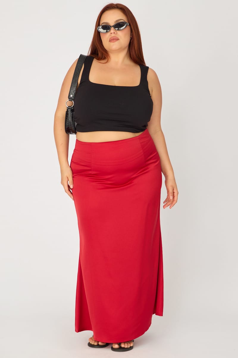 Red Satin Maxi Skirt for YouandAll Fashion