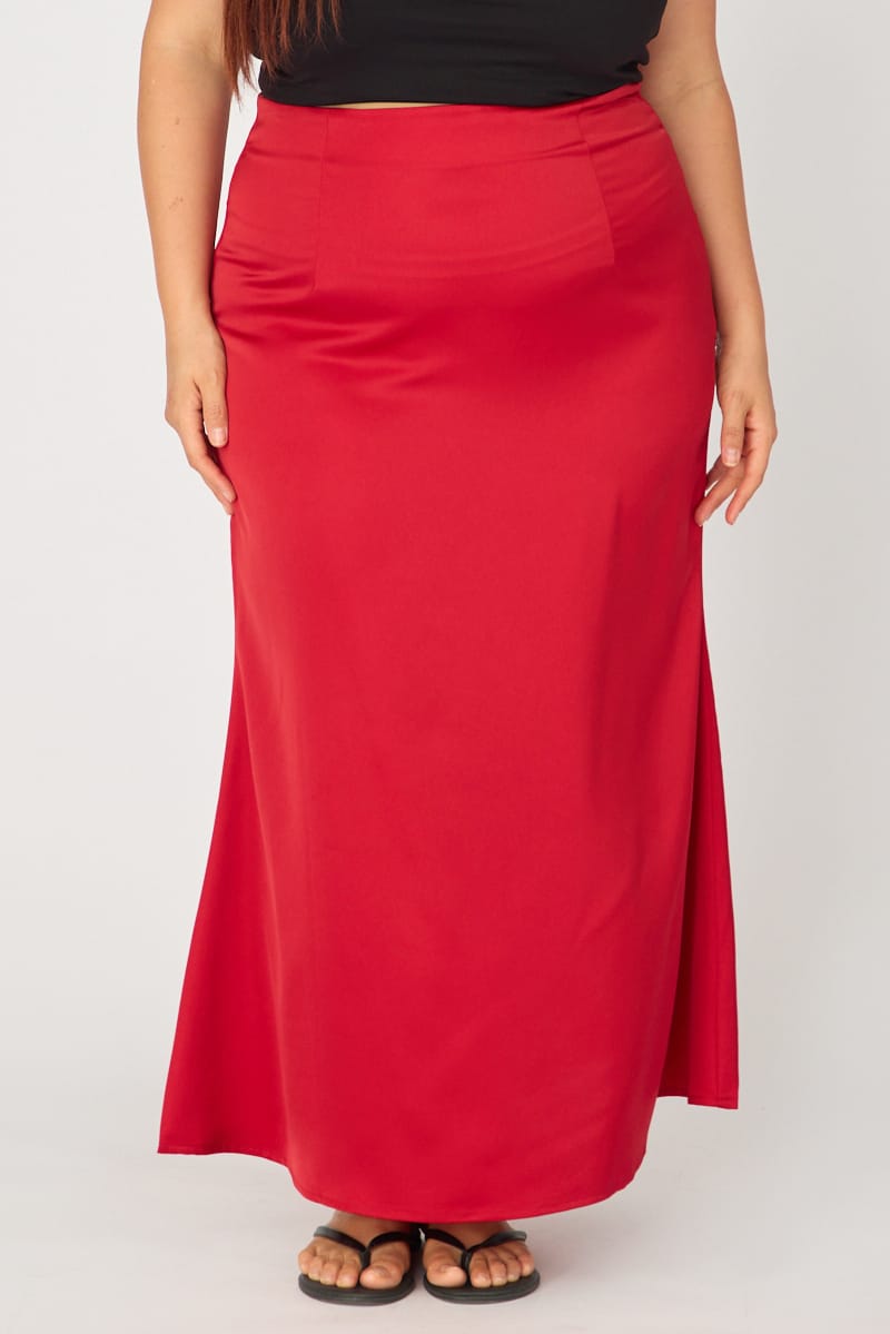 Red Satin Maxi Skirt for YouandAll Fashion