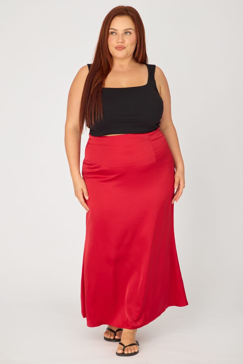 Red Satin Maxi Skirt for YouandAll Fashion