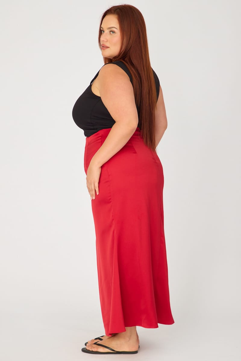 Red Satin Maxi Skirt for YouandAll Fashion