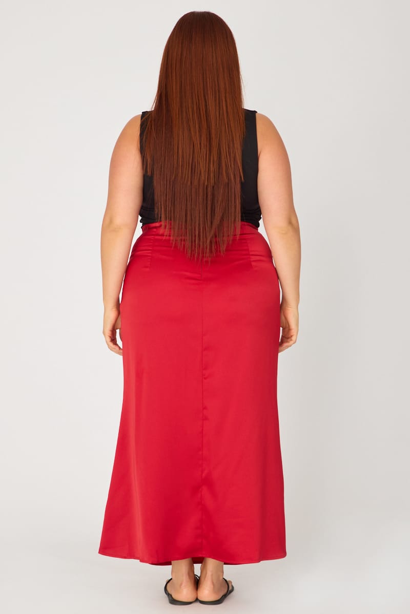 Red Satin Maxi Skirt for YouandAll Fashion