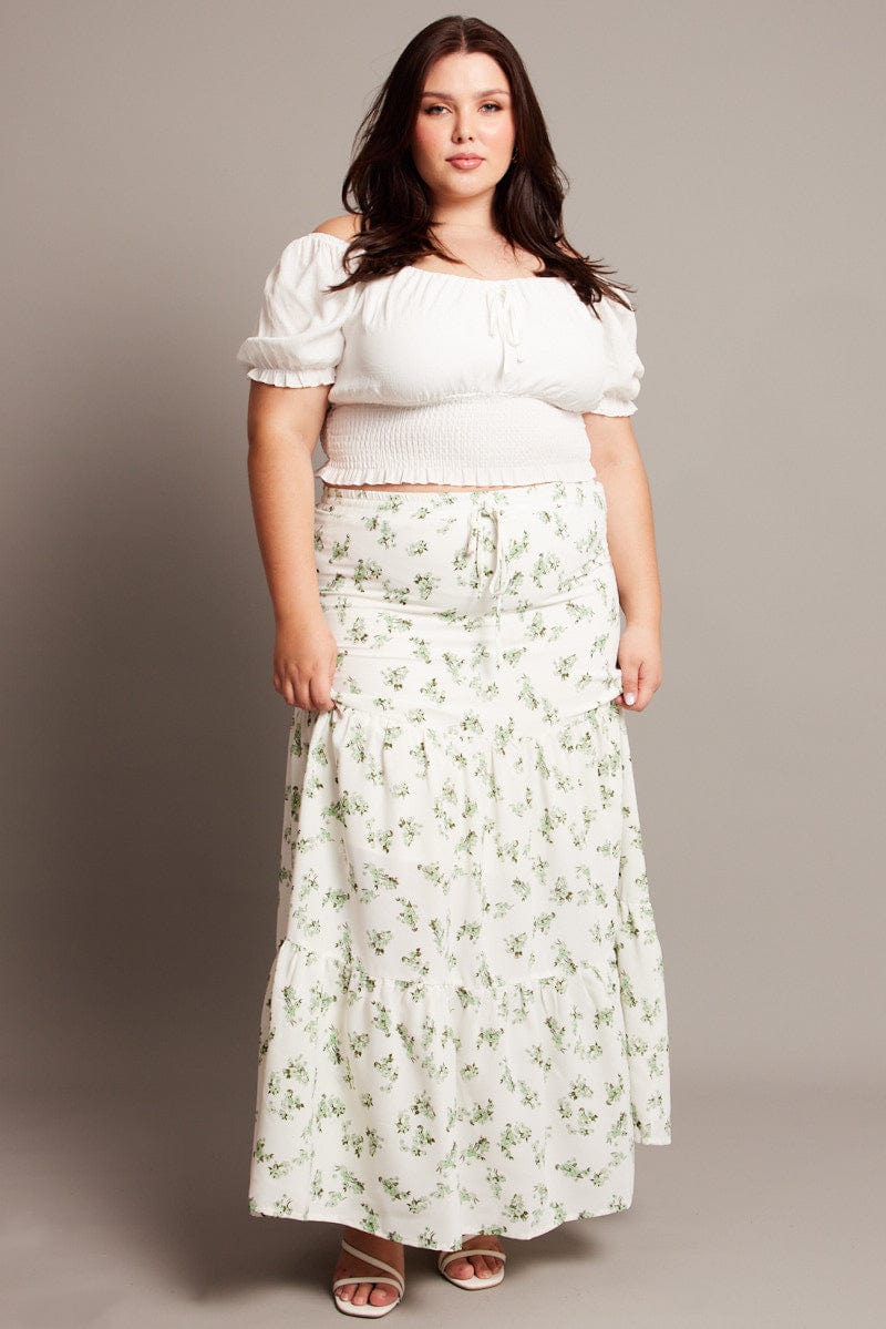 Green Ditsy Elastic Waist Maxi Skirt for YouandAll Fashion