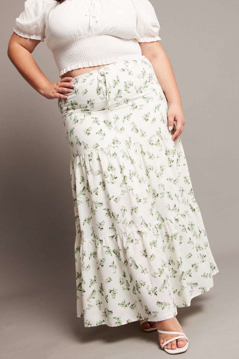 Green Ditsy Elastic Waist Maxi Skirt for YouandAll Fashion