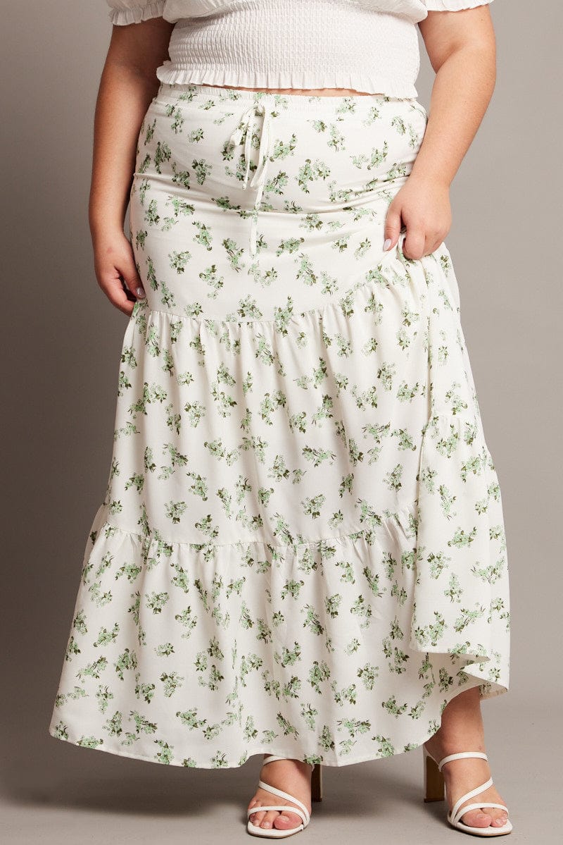 Green Ditsy Elastic Waist Maxi Skirt for YouandAll Fashion