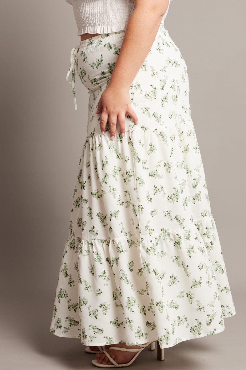 Green Ditsy Elastic Waist Maxi Skirt for YouandAll Fashion