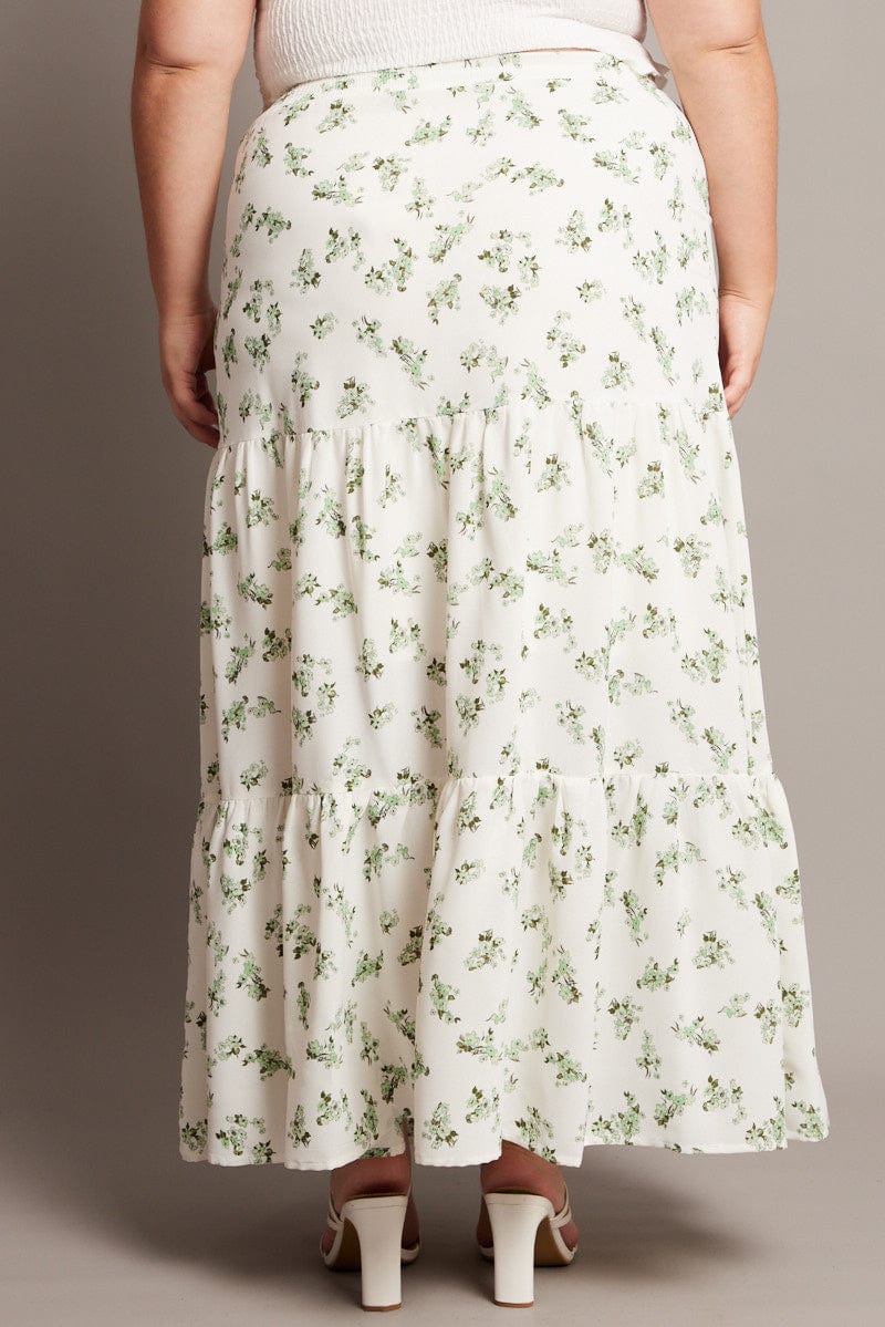 Green Ditsy Elastic Waist Maxi Skirt for YouandAll Fashion