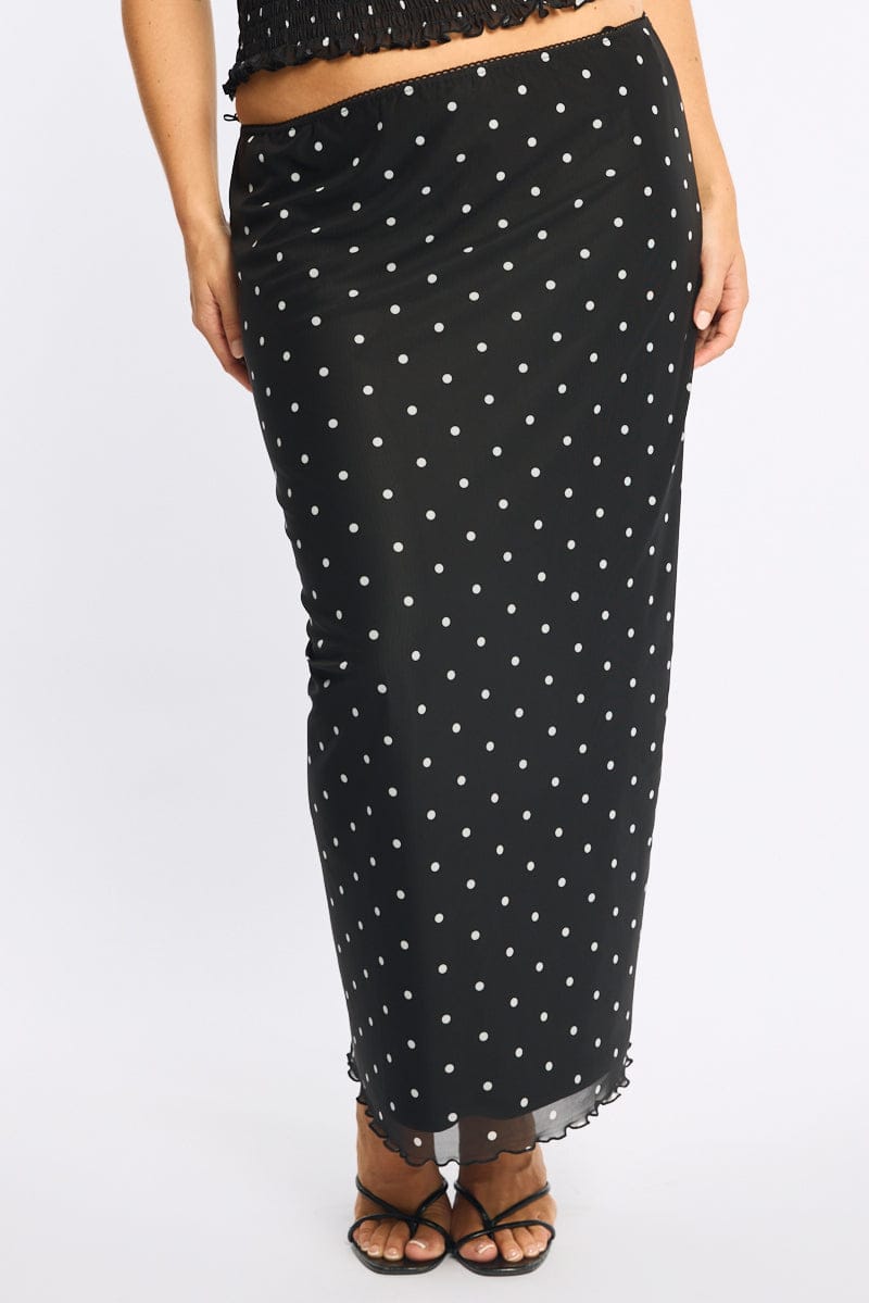 Black Polka Dot Maxi Skirt Mesh for YouandAll Fashion