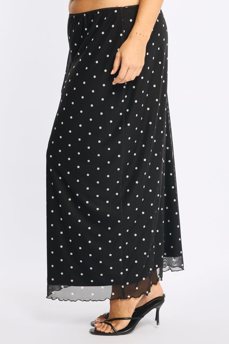 Black Polka Dot Maxi Skirt Mesh for YouandAll Fashion