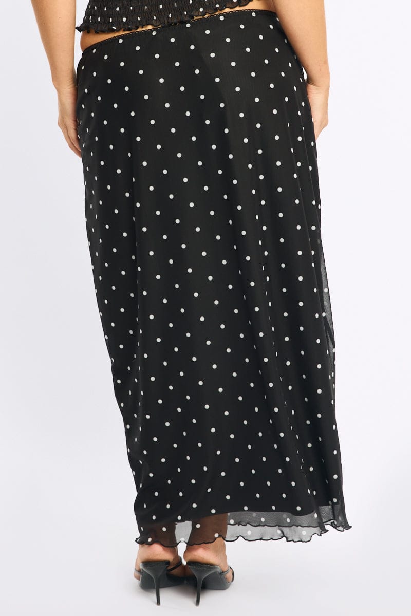 Black Polka Dot Maxi Skirt Mesh for YouandAll Fashion