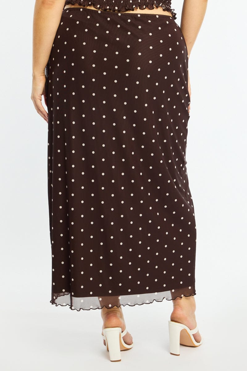 Brown Polka Dot Maxi Skirt Mesh for YouandAll Fashion