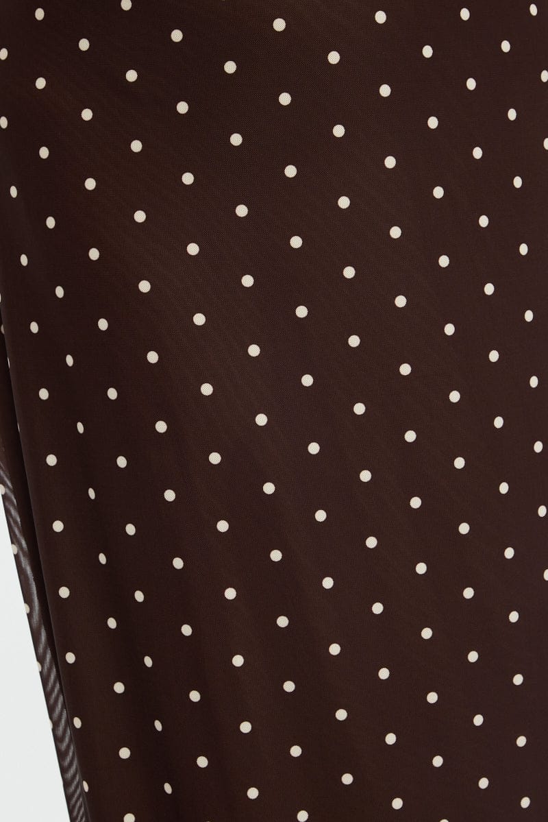 Brown Polka Dot Maxi Skirt Mesh for YouandAll Fashion