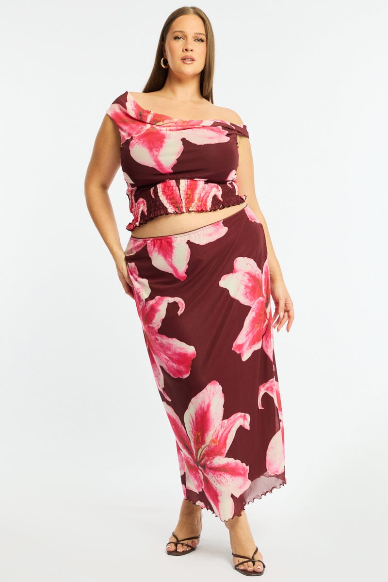 Red Floral Maxi Skirt Mesh for YouandAll Fashion