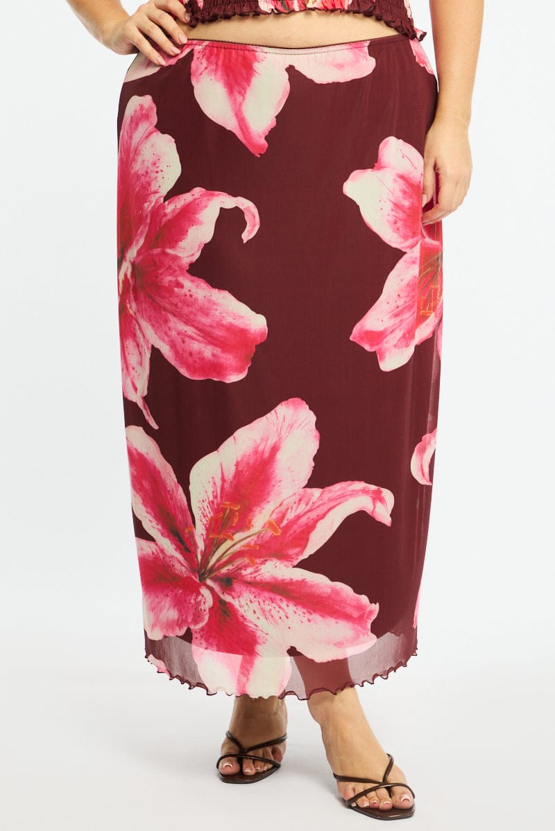 Red Floral Maxi Skirt Mesh for YouandAll Fashion