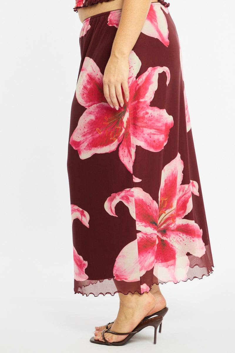 Red Floral Maxi Skirt Mesh for YouandAll Fashion