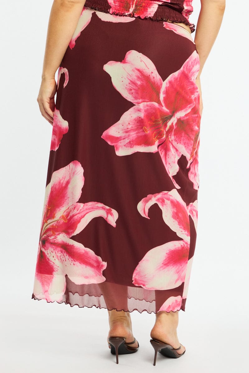 Red Floral Maxi Skirt Mesh for YouandAll Fashion