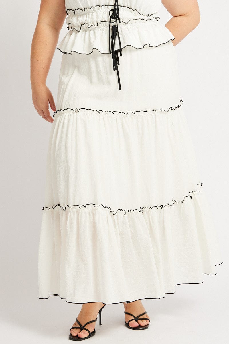 White Tier Contrast Tie Maxi Skirt for YouandAll Fashion