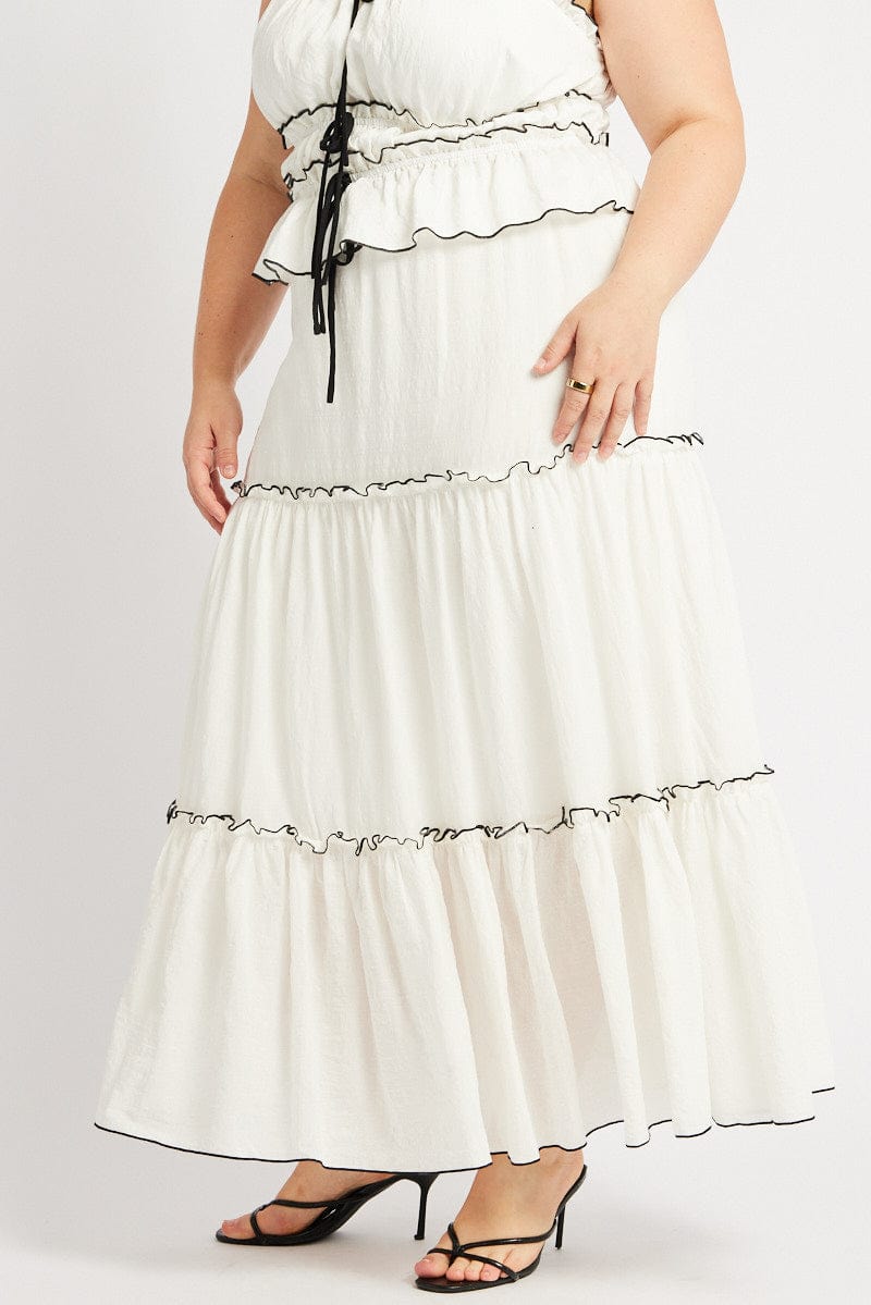 White Tier Contrast Tie Maxi Skirt for YouandAll Fashion