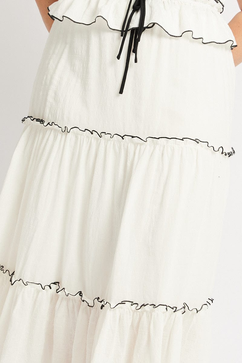 White Tier Contrast Tie Maxi Skirt for YouandAll Fashion