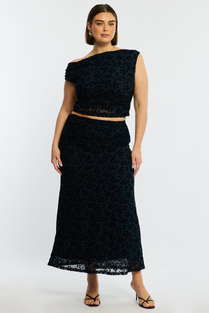 Blue Floral Maxi Skirt Mesh for YouandAll Fashion