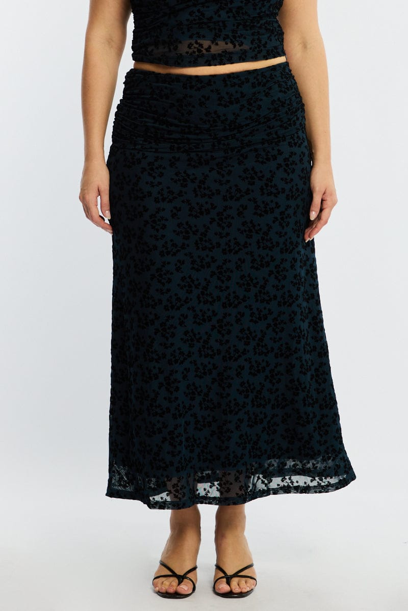 Blue Floral Maxi Skirt Mesh for YouandAll Fashion