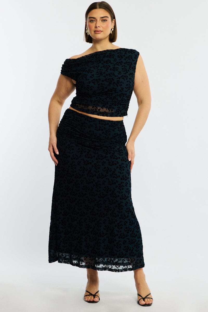 Blue Floral Maxi Skirt Mesh for YouandAll Fashion