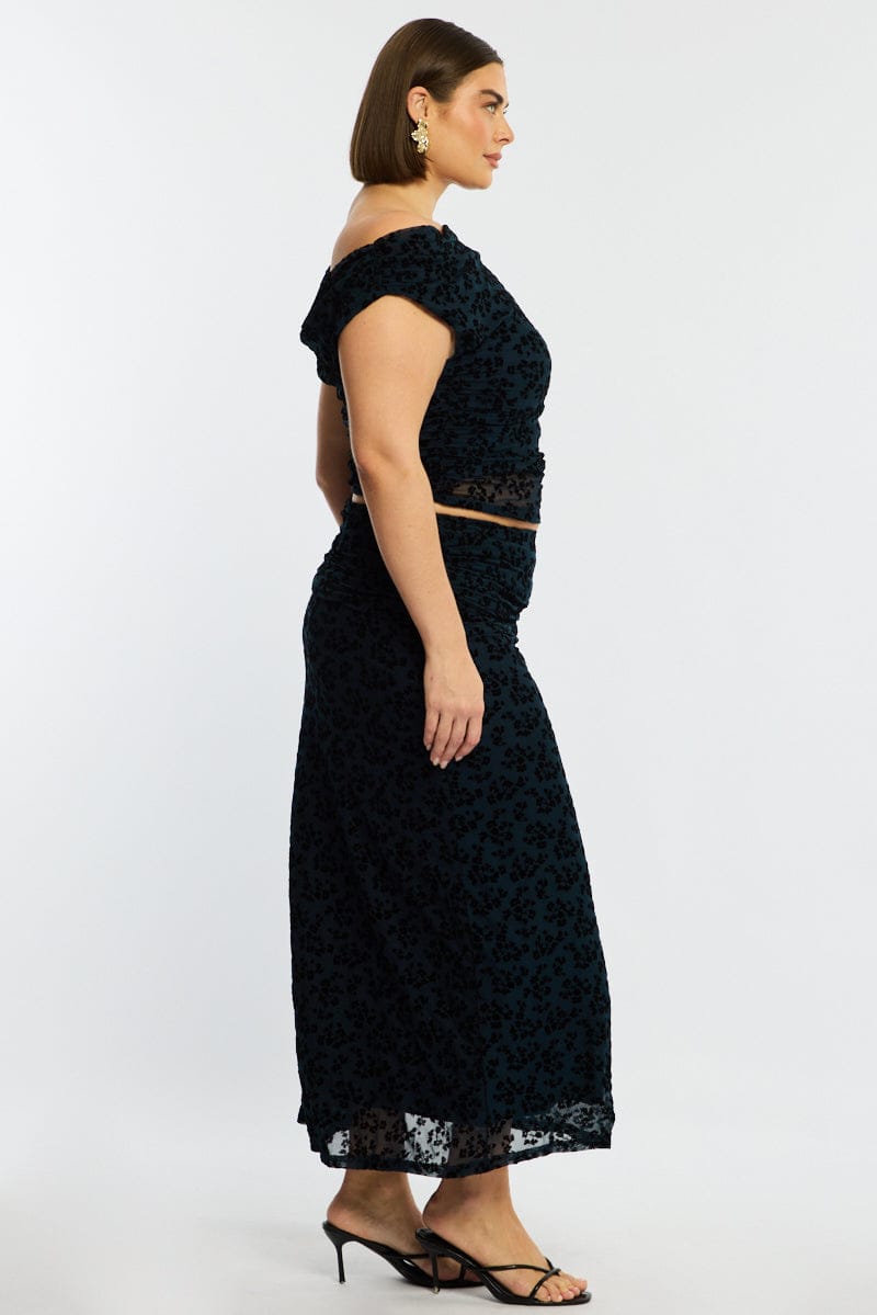 Blue Floral Maxi Skirt Mesh for YouandAll Fashion