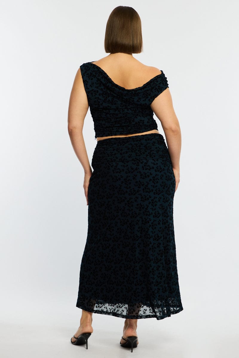 Blue Floral Maxi Skirt Mesh for YouandAll Fashion