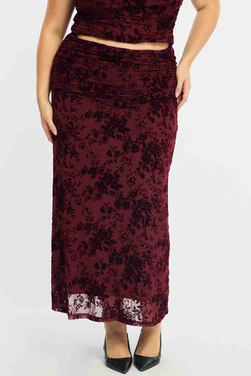 Red Floral Maxi Skirt Mesh for YouandAll Fashion