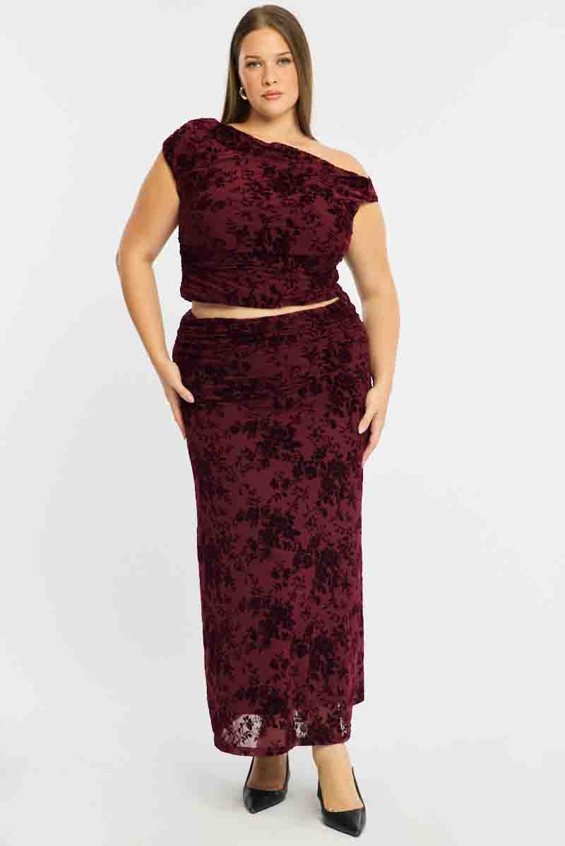 Red Floral Maxi Skirt Mesh for YouandAll Fashion