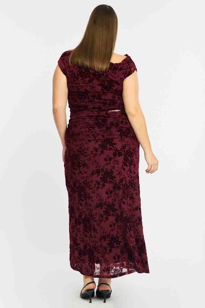 Red Floral Maxi Skirt Mesh for YouandAll Fashion
