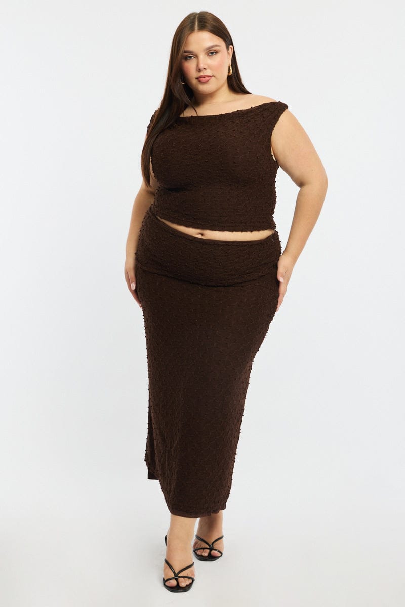 Brown Maxi Skirt Textured for YouandAll Fashion