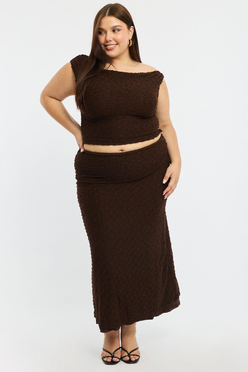 Brown Maxi Skirt Textured for YouandAll Fashion
