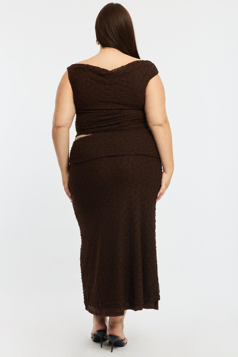 Brown Maxi Skirt Textured for YouandAll Fashion