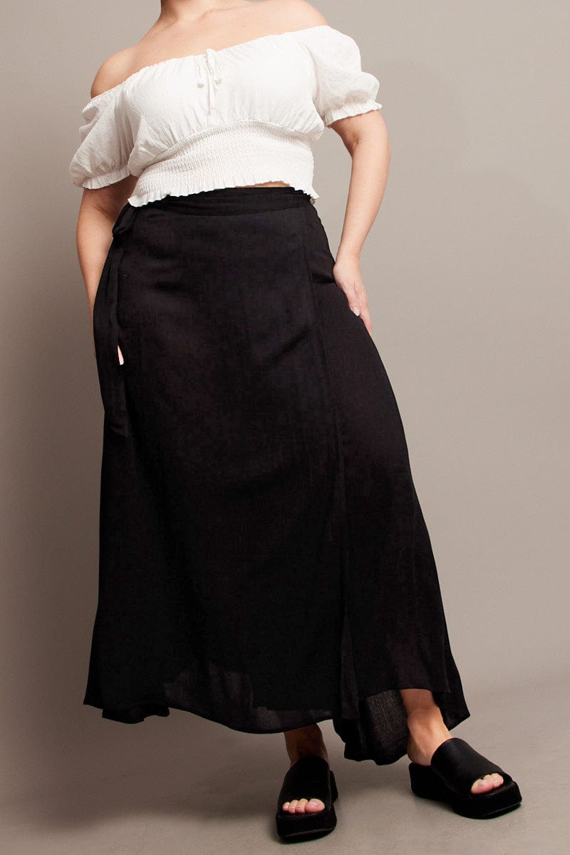 Black Crinkle Wrap Maxi Skirt for YouandAll Fashion