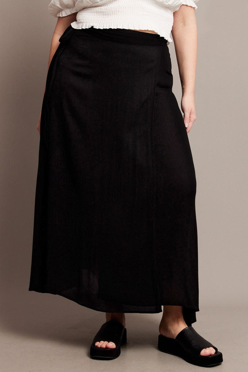 Black Crinkle Wrap Maxi Skirt for YouandAll Fashion