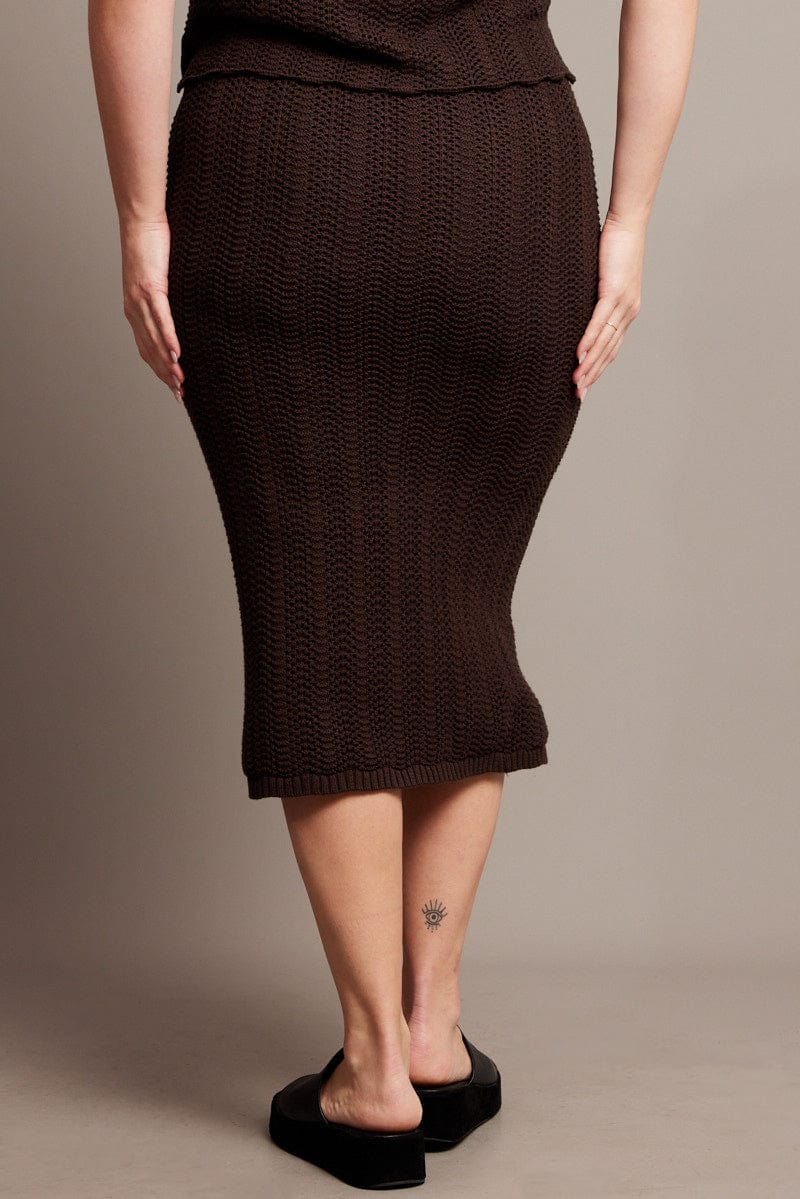 Brown Crochet Look Knit Skirt for YouandAll Fashion