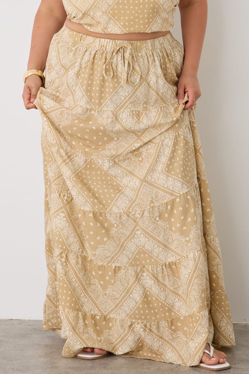 Beige Boho Linen Blend Maxi Skirt Elasticated Waist for YouandAll Fashion