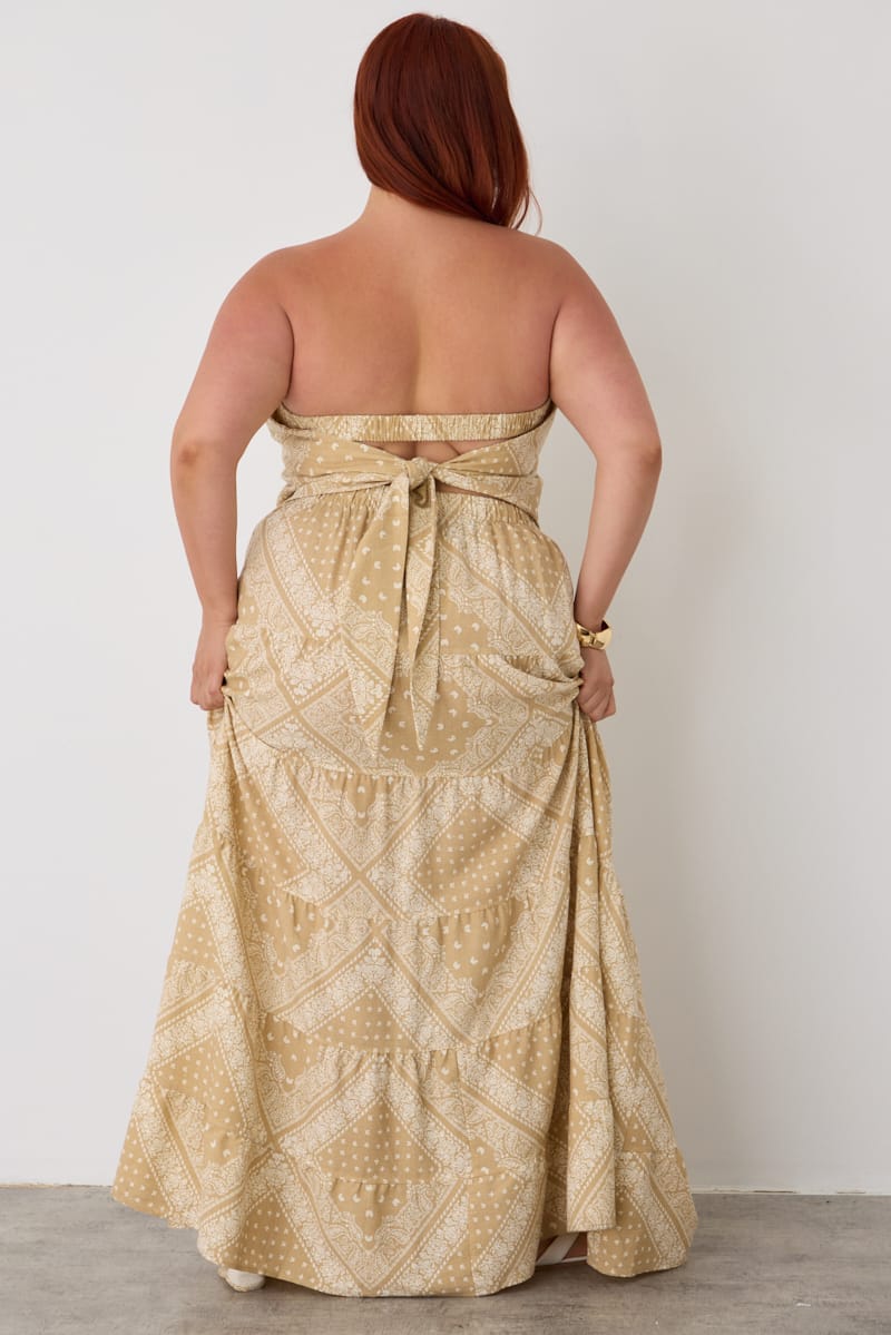 Beige Boho Linen Blend Maxi Skirt Elasticated Waist for YouandAll Fashion
