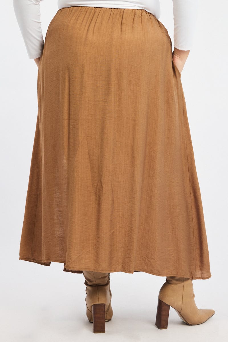 Brown Tie Waist Split Side Maxi Skirt for YouandAll Fashion