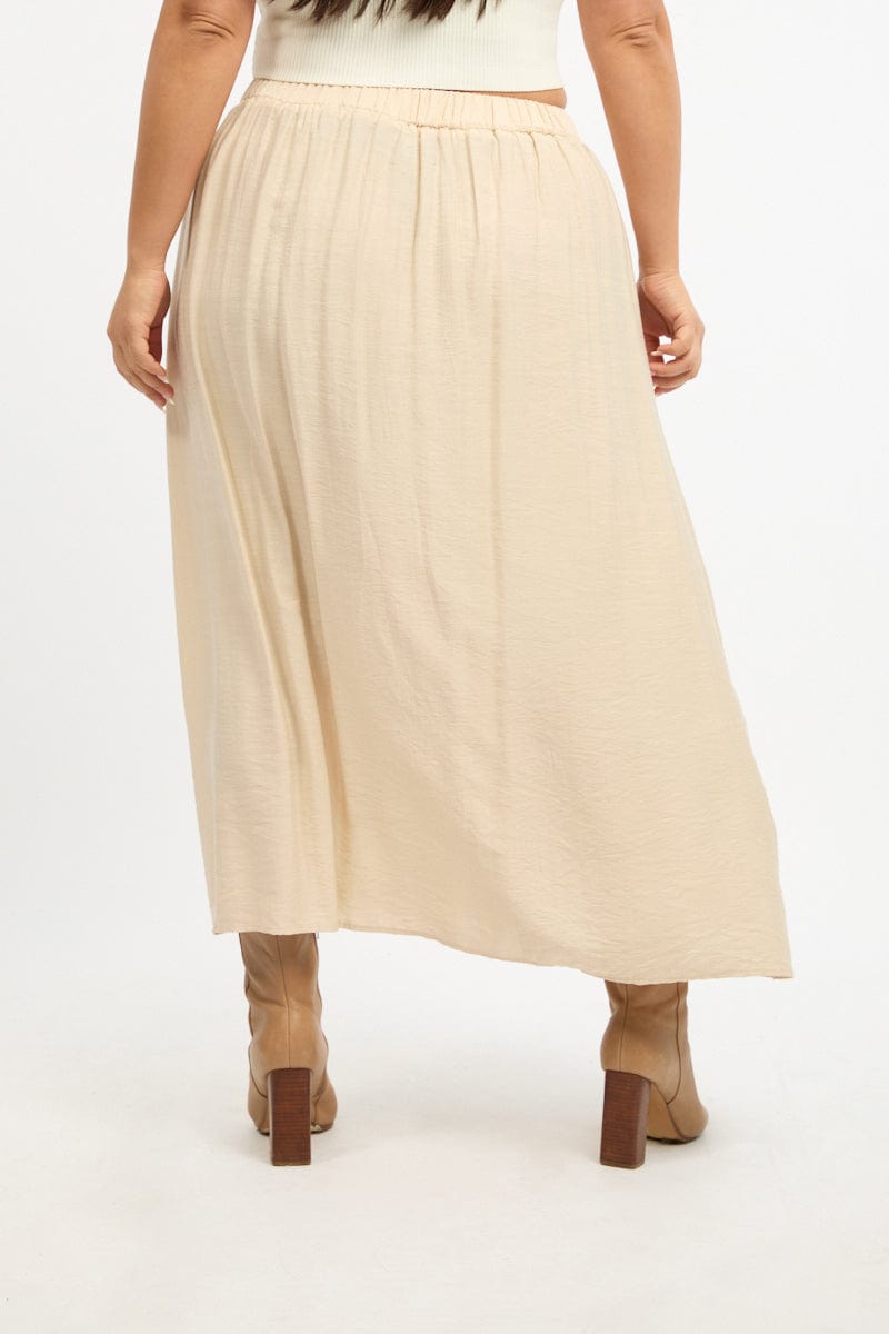 Beige Tie Waist Split Side Maxi Skirt for YouandAll Fashion