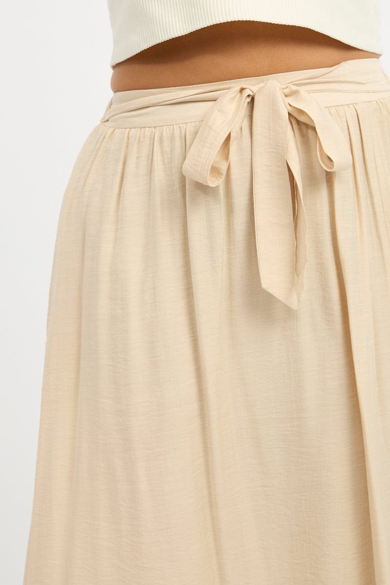 Beige Tie Waist Split Side Maxi Skirt for YouandAll Fashion