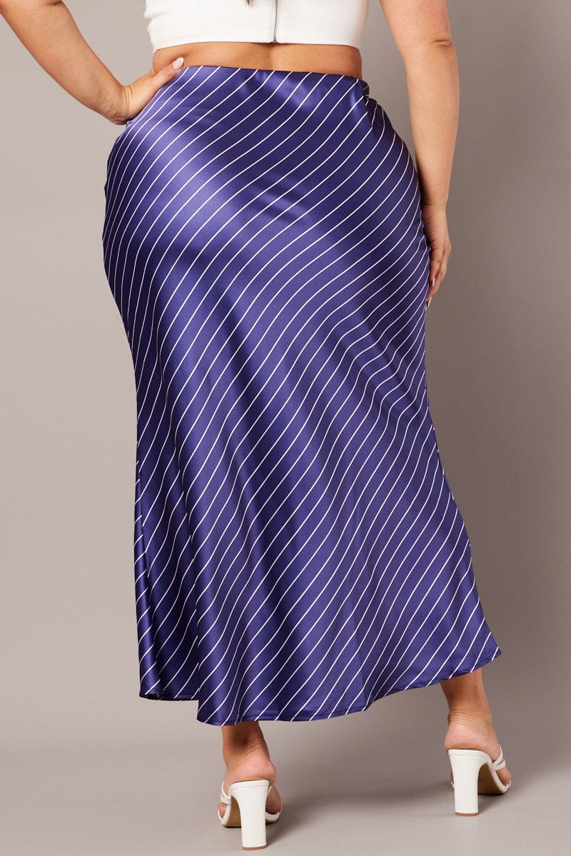 Blue Stripe Pinstripe Bias Satin Skirt for YouandAll Fashion