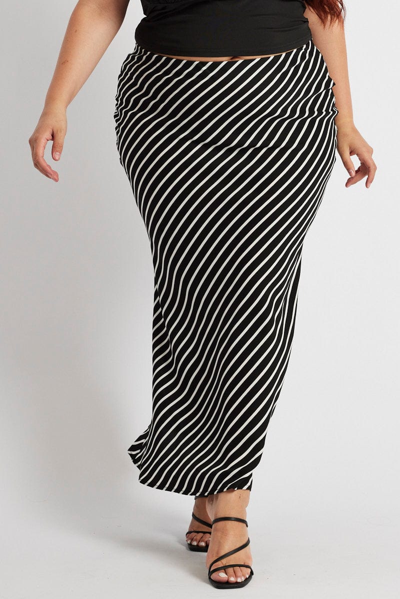 Black Stripe Bias Stripe Maxi Skirt for YouandAll Fashion