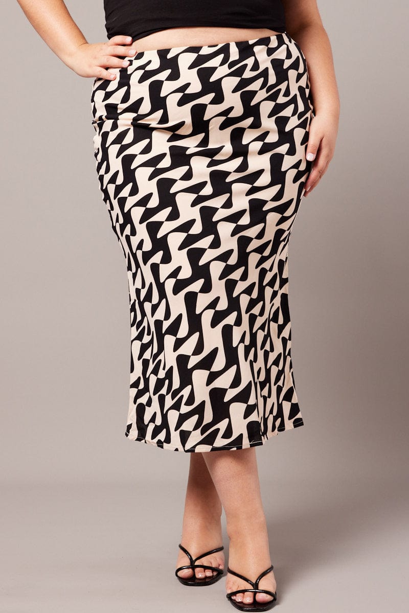 Black Abstract Bias Maxi Slip Skirt for YouandAll Fashion