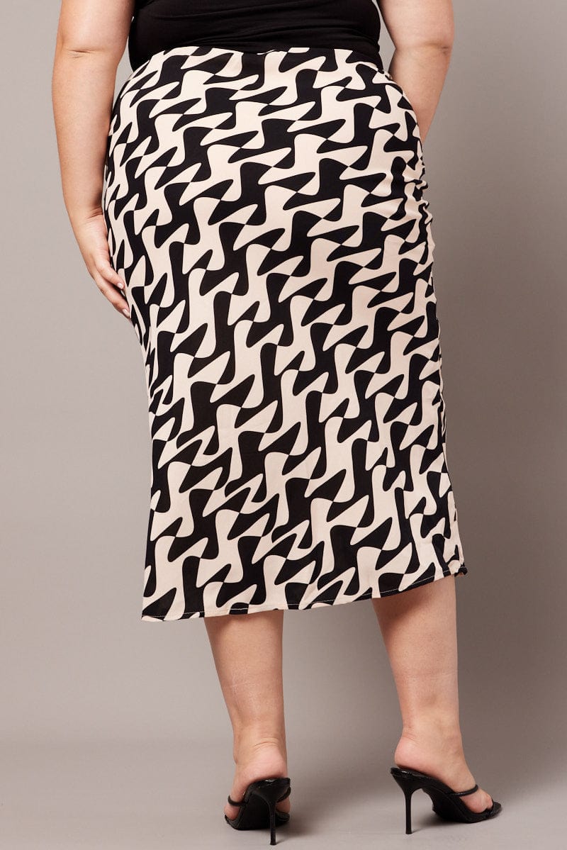 Black Abstract Bias Maxi Slip Skirt for YouandAll Fashion